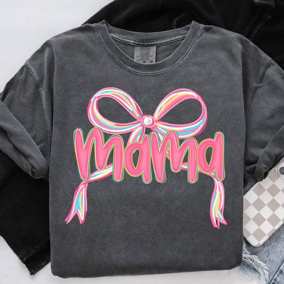 Coquette Mama Mini Shirt Mommy And Me Mama Bow Pink Mother Daughter Tee BLACK S-5XL