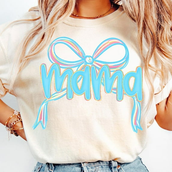 Coquette Mama and Mini T-Shirt Set, Preppy Mommy and Me Graphic Tees with Blue Bows, Trendy Girly Summer Shirt Design for Mom and Daughter