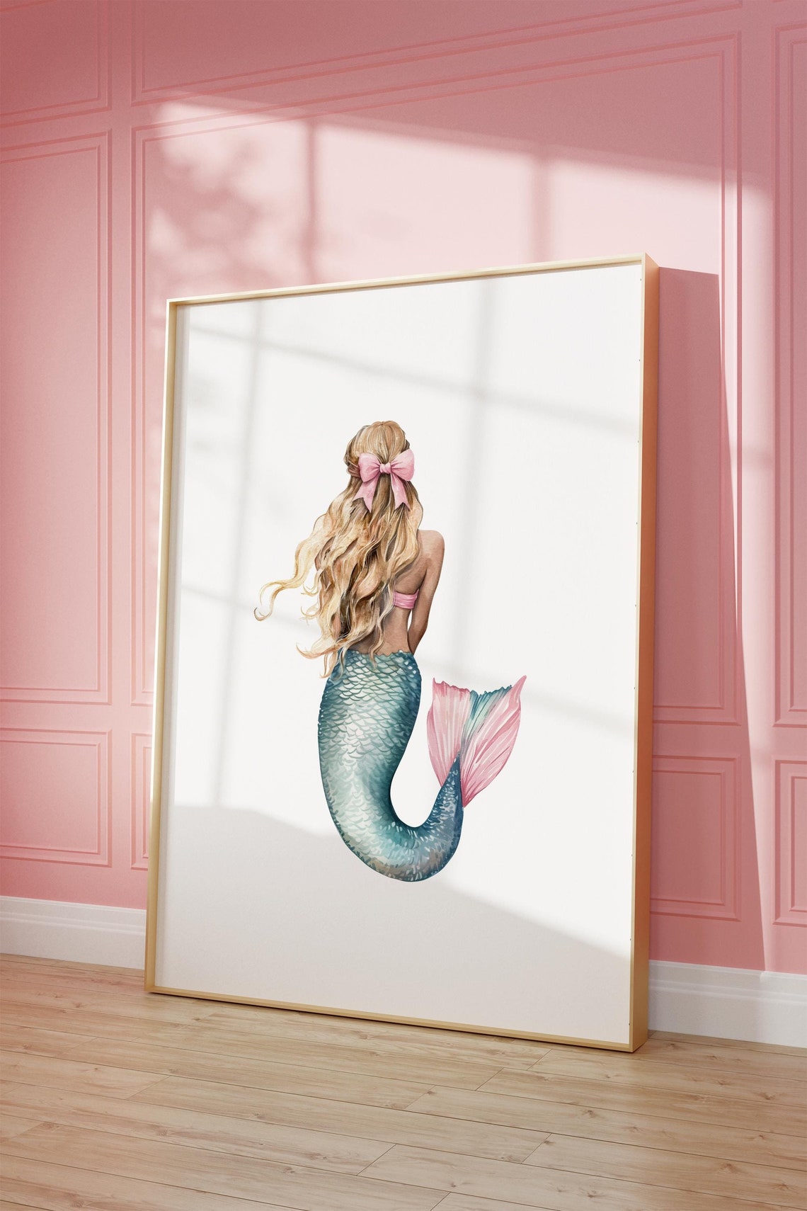 Coquette Mermaid Wall Art Pink Bow Mermaid Print Cute Girly Pink Art ...