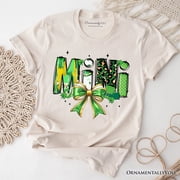 Coquette Mini Clover Bow St Patrick&rsquo;s Day T-Shirt, Green Lucky Shamrock Clover Tee