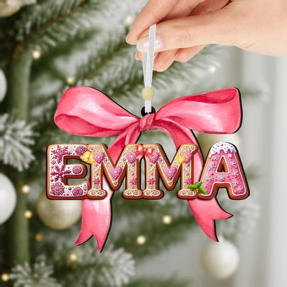 Coquette Name Christmas Ornament 2025, Pink Gingerbread Alphabet Decor, Personalized Holiday Ornament for Girls, Cute Gift for Baby, Mom, Sister or Cousin
