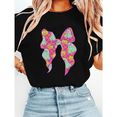 thumbnail image 1 of Coquette Neon Bow Print T-shirts Pink Pastel Halloween Graphic Tees Cute Pumpkin & Ghost Short Sleeve Casual Tops Cotton Shirts Black,3XL, 1 of 5