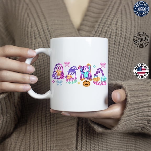 Coquette Neon Halloween Mug – Girls Spooky Ghost Pumpkin Coffee Cup