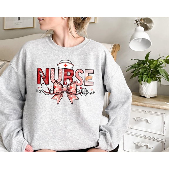 Coquette Nurse Sweatshirt, Coquette Bow Nurse Valentine Sweater, Girly Nurse, Softcore Nurse Graduation, Nurse Birthday, Mother Baby Nurse, F6012 All Size S-5Xl
