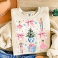 thumbnail image 1 of Coquette Nutcracker Christmas Sweatshirt, Preppy Holiday Vibes Pullover, Pink Tree Nutcracker Xmas Sweatshirt, 1 of 5