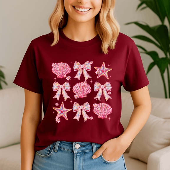 Coquette Oyster Shell Pearl Bow Clam Summer Beach Vibes Gir Shirt,Preppy Summer Vibes ,Summer Beach Tshirt,Girls Trip,Summer Tee,Summer Vibes