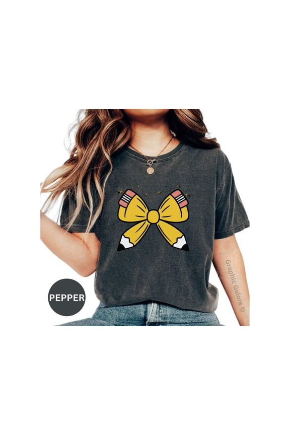 Coquette Pencil Bow T-Shirt, Cute Bow Pencil Design Tee, Coquette Aesthetic T-Shirt, Kawaii Bow Graphic Shirt, Novelty Bow T-Shirt