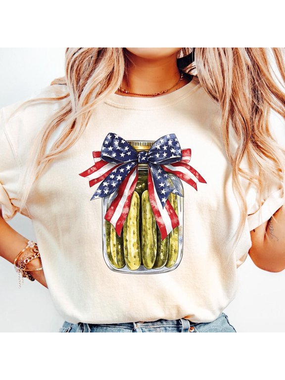 Coquette Pickle Shirt, Funny Fourth Of July Shirt, Cute Pickle Jar Dill With It Shirt, Patriotic Gift, Adult Humorous Shirt Birthday Gifts; For Men & Women
