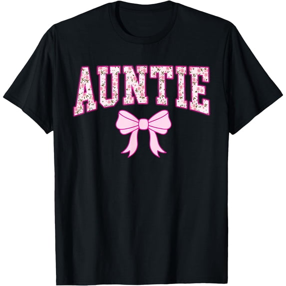 Coquette Pink Aesthetic Floral Auntie Bow T-Shirt Mother's Day Gift for Aunt