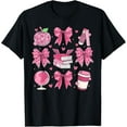 thumbnail image 1 of Coquette Pink Bow Apple Teacher Appreciation Valentine Day T-Shirt, 1 of 3