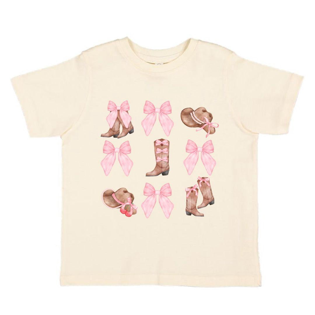 Sequin Cowgirl Boots on Pink Puff Sleeve Shirt by Lulu Bebe
