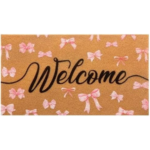Coquette Pink Bow Doormat Cute Welcome Floor Mats Non Slip Bathroom Rug Natural Coconut Fibers Front Door Kitchen Mat for Indoor Outdoor Entrance Porch 17x30 Inch.