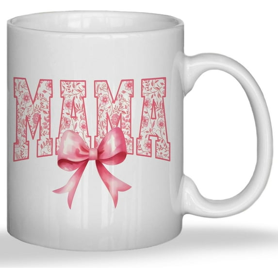 Coquette Pink Bow Floral Mama Mug, Mama Coffee Cup, Mother''s Day Mugs Cups for Mom, Mom Birthday Gifts from Daughter Son, Ceramic Coffee Tea Mug 11 oz