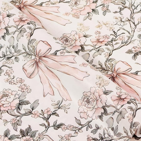 Coquette Pink Bow Floral Mini Wrapping Paper Roll, 22in x 10ft Vintage Peony Gift Wrap for Wedding, Bridal Shower & Valentine Gifts