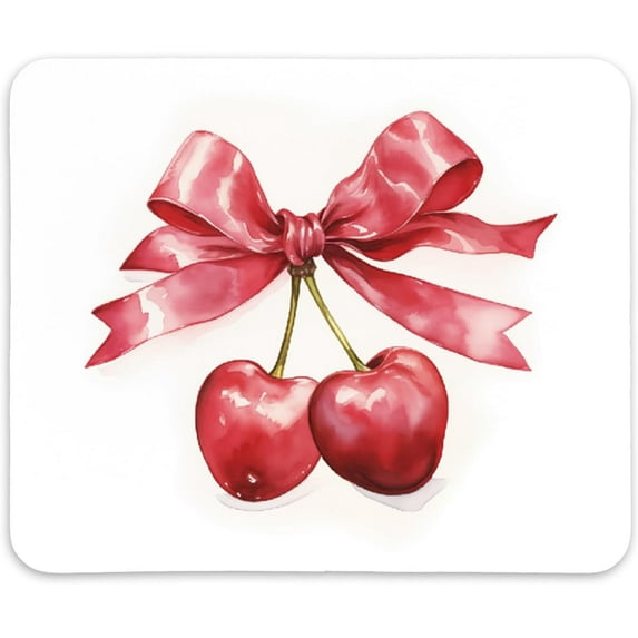 Coquette Pink Bow Mouse pad for Desk,Pink Bow Cherry Preppy Mousepad,Gifts for Girls Room Dorm,Non-Slip Rubber Base Mousepad for for Home Office Laptop,9x8 inches