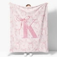 thumbnail image 1 of Coquette Pink Bow Throw Blanket, Personalized Initial Alphabet Fluffy Cozy Flannel Blanket, Monogrammed Gifts for Women, Unique Customized Blanket for Her Girls Christmas Birthday, 1 of 5