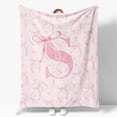 thumbnail image 1 of Coquette Pink Bow Throw Blanket, Personalized Initial Alphabet Fluffy Cozy Flannel Blanket, Monogrammed Gifts for Women, Unique Customized Blanket for Her Girls Christmas Birthday, 1 of 5