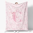 thumbnail image 1 of Coquette Pink Bow Throw Blanket, Personalized Initial Alphabet Fluffy Cozy Flannel Blanket, Monogrammed Gifts for Women, Unique Customized Blanket for Her Girls Christmas Birthday, 1 of 5