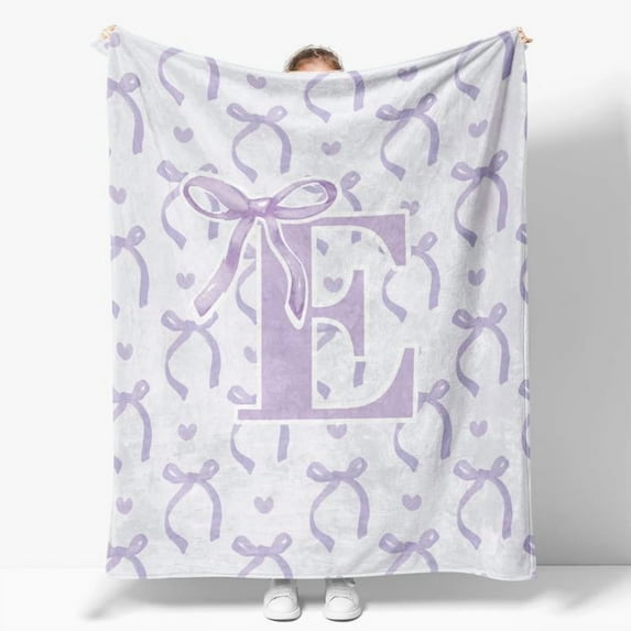 Coquette Pink Bow Throw Blanket, Personalized Initial S Fluffy Flannel Blanket for Women, Custom Monogram Gift for Daughter, Teens, Girls, 50x60 Inches