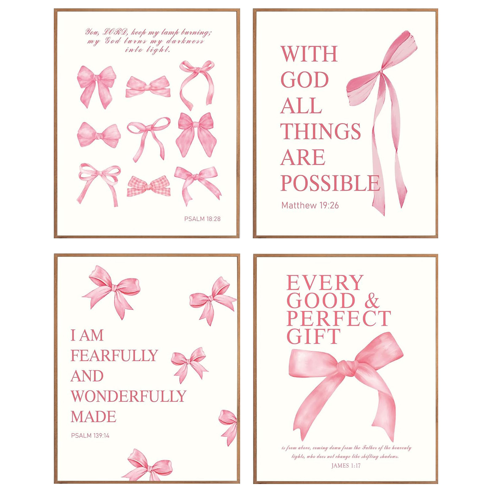Coquette Pink Bow Wall Art Decor Posters, Pink Bow Christian Room Bathroom Bedroom Dorm Wall Art Decor Aesthetic for College Teen Girls Gifts, Inspirational Bible Verses Bow Wall Decor, 10x8