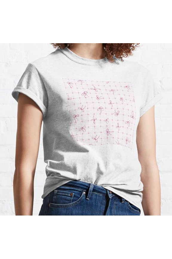 Coquette Pink Bows On A Square Patterned Background Classic T-shirt