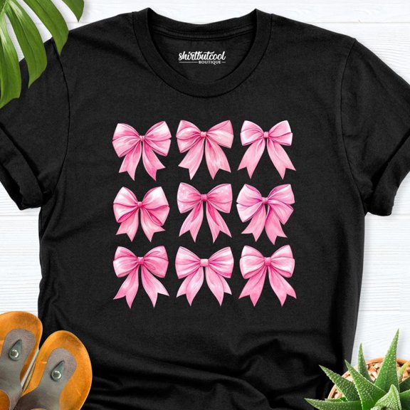 Coquette Pink Bows Shirt, Pink Bow Valentines Day Shirt, Cute Coquette Valentine Shirt, Women Ribbon Shirt, Bow Tee Shirt, Teen Girl Shirt TSHIRT All Size S-5XL