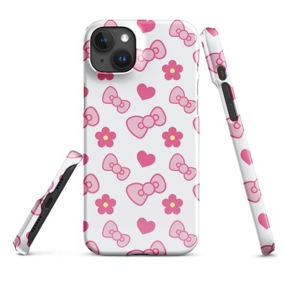 Coquette Pink Cartoon Bow Cell Phone Case, Hearts, Cellphone Case for Kids, Snap case for iPhone® (iPhone 15 Plus)