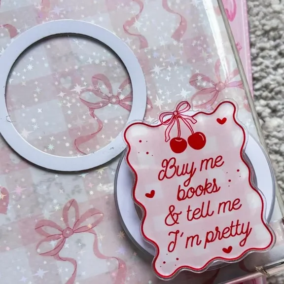 Coquette Pink Cherry Popsocket, Buy Me Book And Tell Me I'm Pretty Phone Grip, MagSafe, Adhesive Grip, Pop Socket Stand, Accessories, Phone Holder