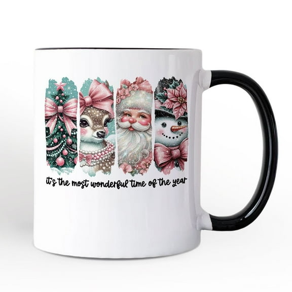 Coquette Pink Christmas Personalized Mug, It's The Most Wonderful Time Of The Year Vintage Gift with Custom Name