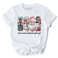 thumbnail image 1 of Coquette Pink Christmas T‑Shirt, It's The Most Wonderful Time Of The Year Vintage Tree, Reindeer, Santa and Snowman Tee, 1 of 11