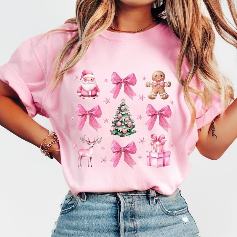 Coquette Pink Christmas T. Pink Bow Christmas . rendy Santa Sweat