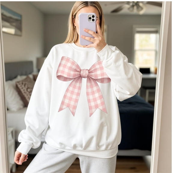 Coquette Pink Gingham Bow, Checkered Bow Shirt, Coquette Aesthetic, Trendy Coquette Bow Sublimation, Preppy Bow799 Tshirt All Size S-5XL