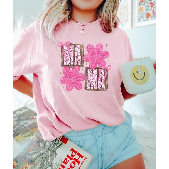 Coquette Pink Mama Shirt, Cute Pink Bow Mama T-Shirt, Popular Mother Tee, Trendy Mother Gift, Mother Day Gift Crewneck, Mama Sweatshirt TSHIRT All Size S-5XL