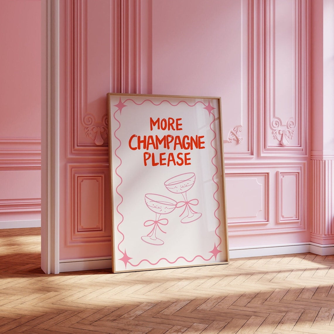 Coquette Pink Wall Art Printable Poster More Champagne Girly Aesthetic ... - Retro Champagne Apartment Decor Inspiration