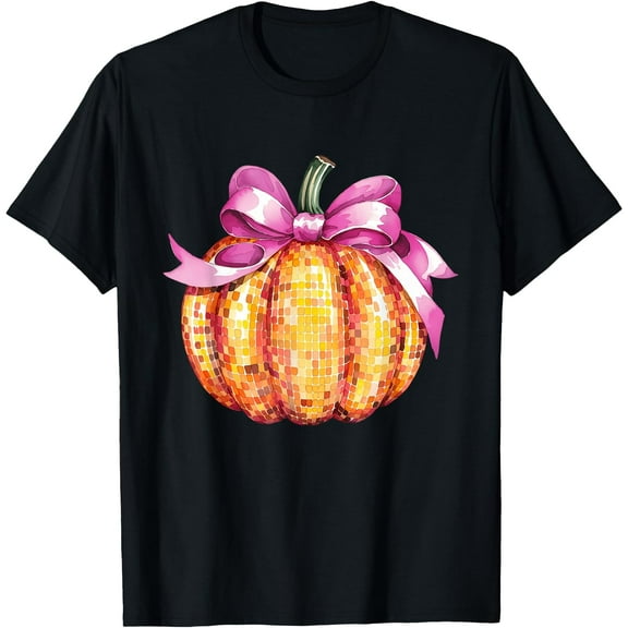 Coquette Pumpkin Pink Bow Fall Y'All Thanksgiving Women Girl T-Shirt