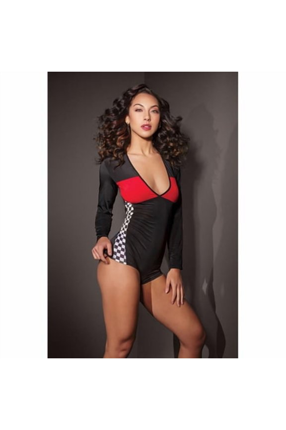 Fashion Stretch Knit Race Car Romper Black/red O/s