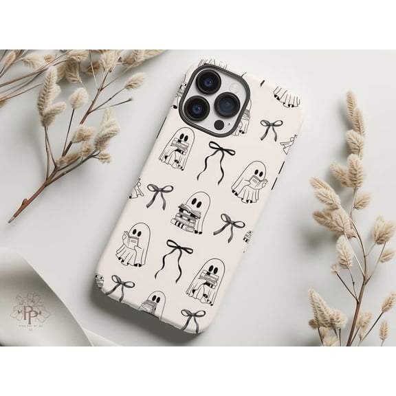 Coquette Reading Ghost Phone Case – Cute Halloween Phone Cover for Book Lovers, Librarian & Teacher Gift, Compatible with iPhone Models