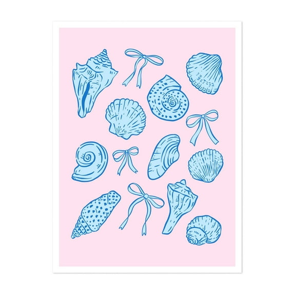 Coquette Seashells - Digital Art Marine Life Nautical Beach House Coastal Pattern Pastel Unframed Wall Art Print 24 x 32 inches
