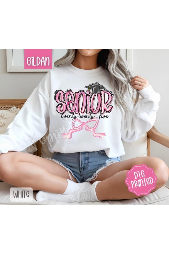 Coquette Senior Sweatshirt, Cute Graduation Sweater, Trendy Bow Crewneck, Senior Year Sweatshirt, Class of 2025 Sweater, for Her All Size S-5Xl