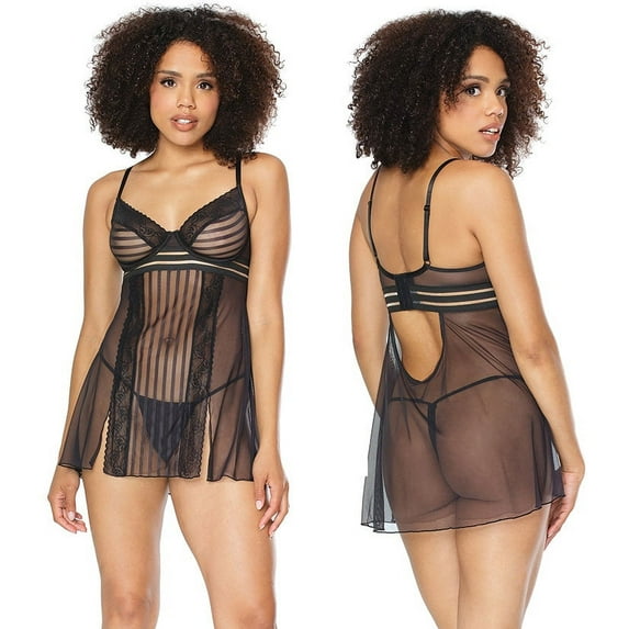 Coquette Babydoll & G-String Set-Black Medium