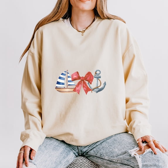 Coquette Ship Anchor - Women's Lightweight Garment Dyed Sweatshirt