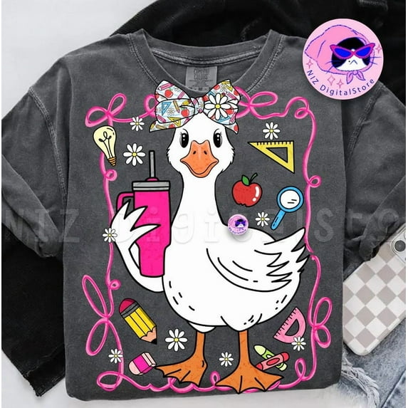 Coquette Silly Goose Teacher T-shirt, Preppy Floral Teacher Shirt, Back to School Shirt, Last Day of School, Retro Girly Teacher TH060129