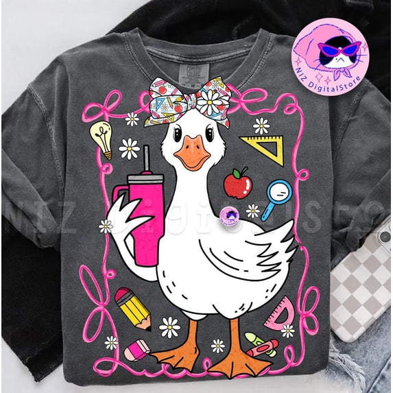 Coquette Silly Goose Teacher T-shirt, Preppy Floral Teacher Shirt, Back to School Shirt, Last Day of School, Retro Girly Teacher TH190550