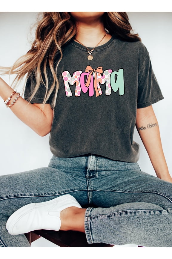 Coquette Smile Mama T-Shirt, Coquette Bow Crewneck for Mom, Mothers Day Gift, Girly Mama Shirt, Baby Shower Gift, Happy Face Mama Sweatshirt TSHIRT All Size S-5XL