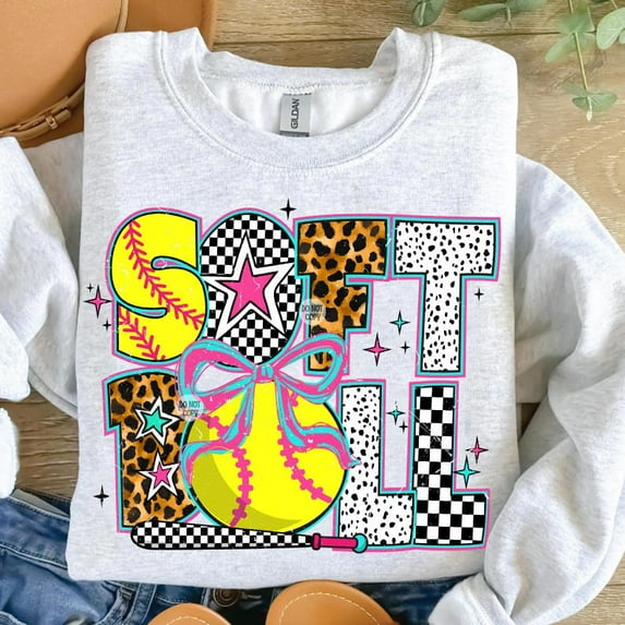 Coquette Softball Mama Sweatshirt, Groovy Game Day Softball Shirt, Checkered Softball Bow Sweatshirt, Funny Softball Mom Sweatshirt