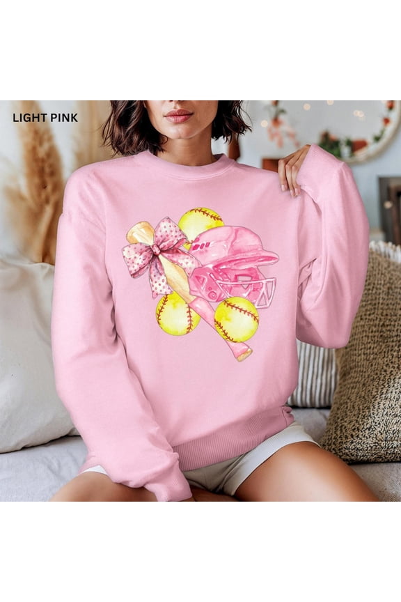 Coquette Softball Sweatshirt: Pink Bow Print, Soft Girl Top163 Sweatshirt All Size S-5XL