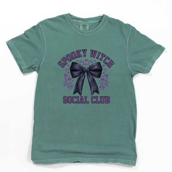 Coquette Spooky Witch Social Club - Women's Garment Dyed Graphic T-Shirt