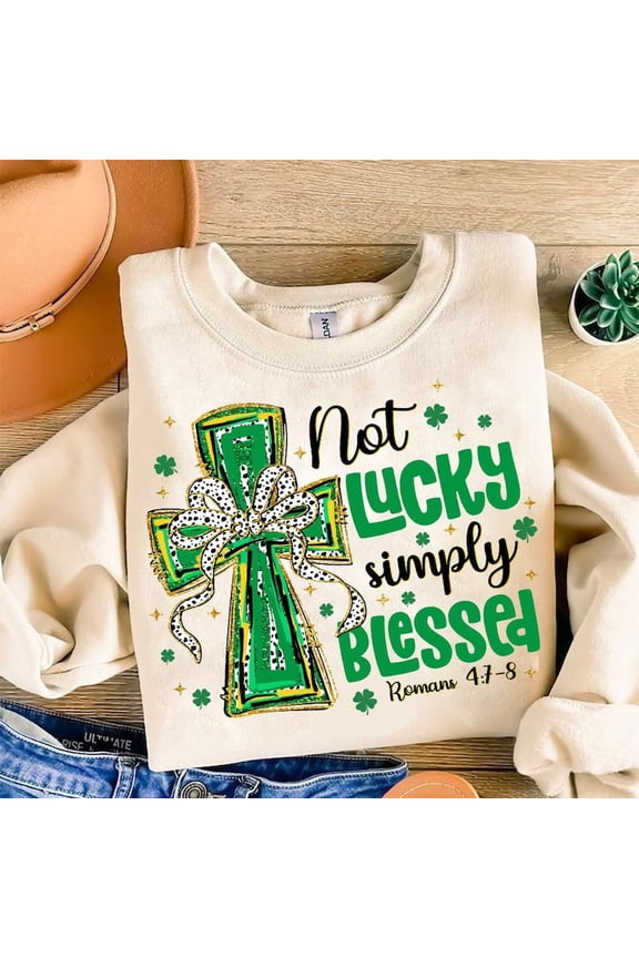 Coquette St Patrick’s Day Sweater, Blessed Romans 4:7-8 Bible Verse Jesus Lucky Vibes Sweatshirt