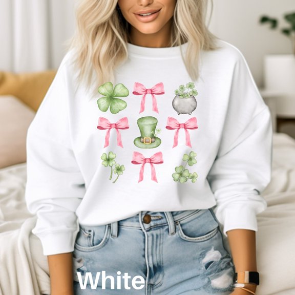 Coquette St Patricks Day Sweatshirt, Pink Bow St Pattys Day Sweater, Irish Sweater, Shamrock Sweatshirt, St Patricks Shirt, Ireland Sweater 1679962465 5458