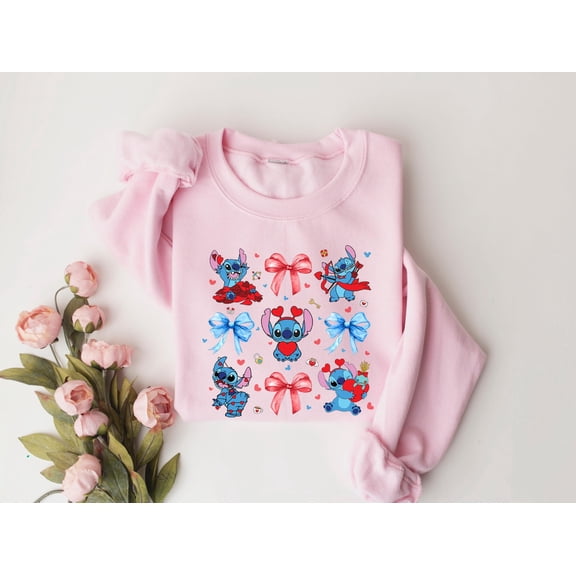 Coquette Stitch Valentines Day Shirt, Disney Lover Shirt, Disney Stitch Shirt, Pink Bow Shirt, Stitch Bow Tee